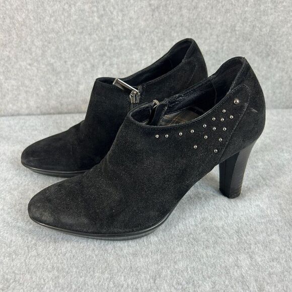 Women's Aquatalia Size 6 Black Suede Studded Booties High 3" Heel Ankle Side Zip - Picture 1 of 12